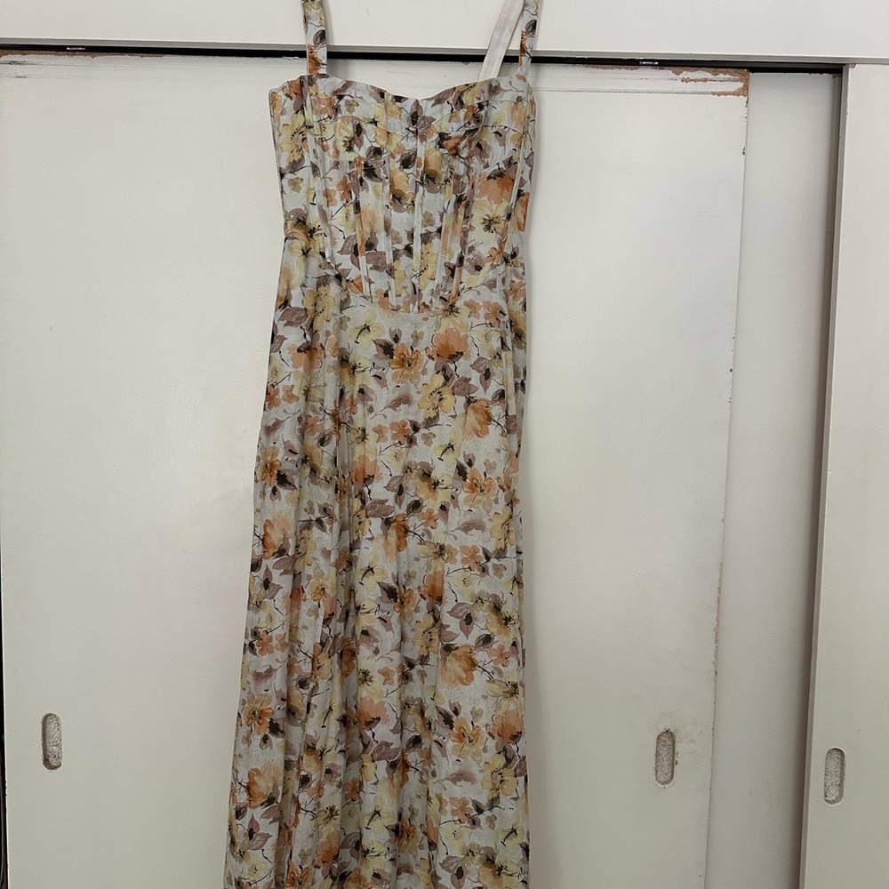 Bardot corset  Floral Maxi Dress in Cream and Brown